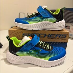Skechers Microspec Advance Blue/Lime Sneakers size 2 Boys